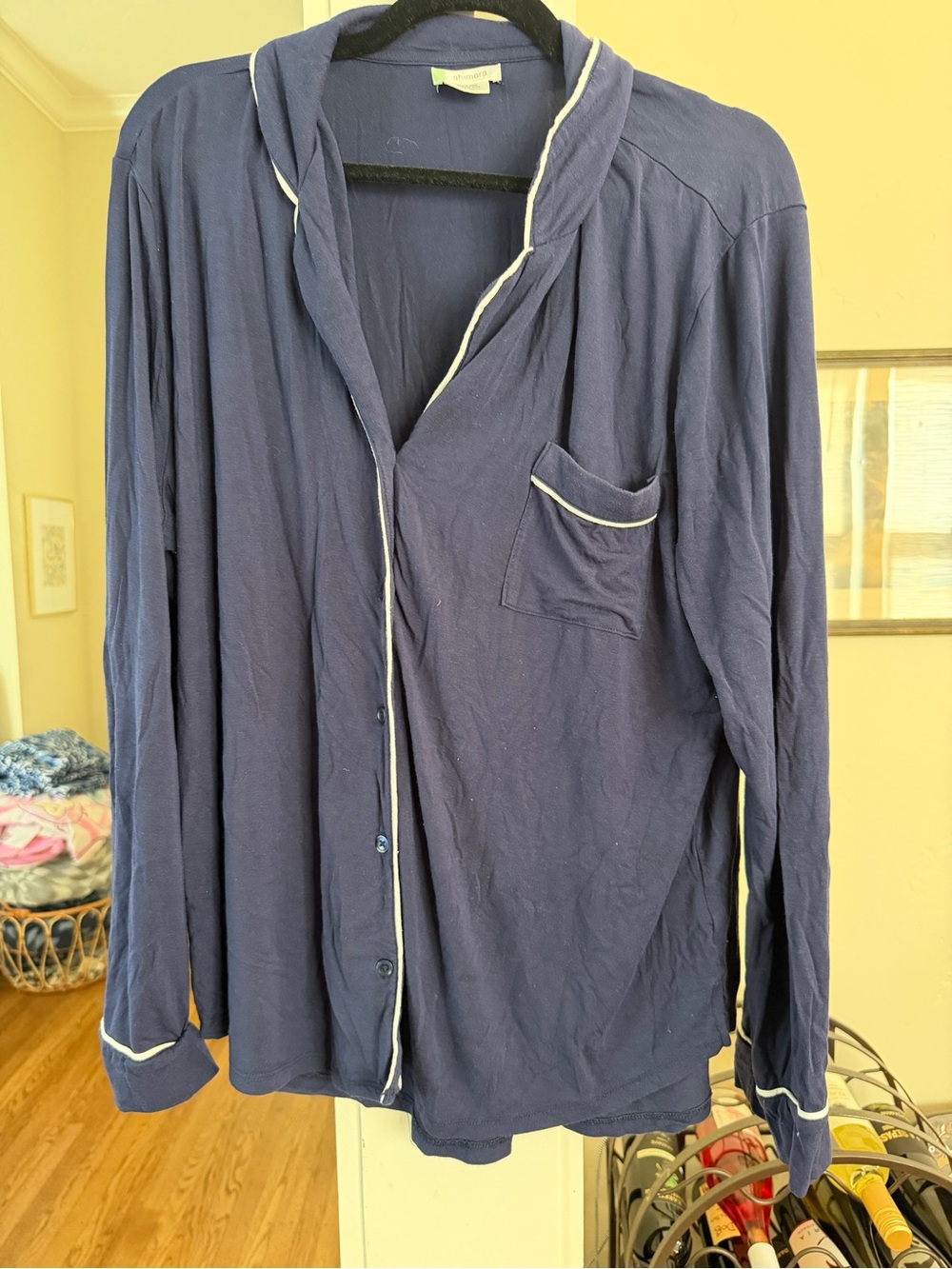 Shimera Navy Blue Long Sleeve Pajamas with White Piping